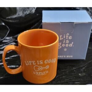 Life is Good Mug Coffee Tea - Unplug- Jake's Mug - Orange NIB